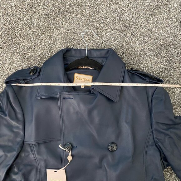 Santinni Navy Leather Trench Coat (Size Medium) - Picture 6 of 8